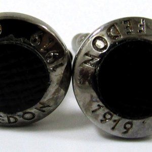 Giorgio Fedon 1919 Silver and Black Round Button Cufflinks Italy